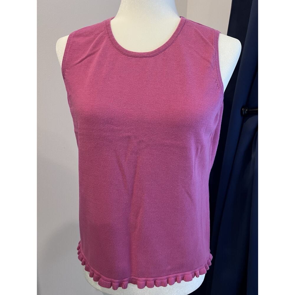 PIERRE CARDIN (M) Tank Top Cotton Magenta Sleeveless VINTAGE Luxury‎ ruffled hem